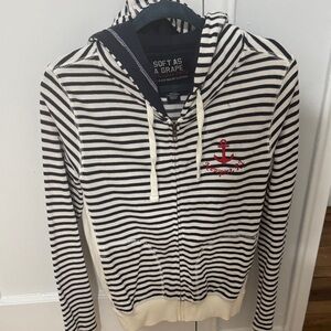 Women's Striped Hoodie - Navy and White